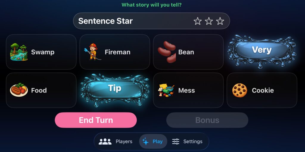 Tap picture words as you make silly sentences.